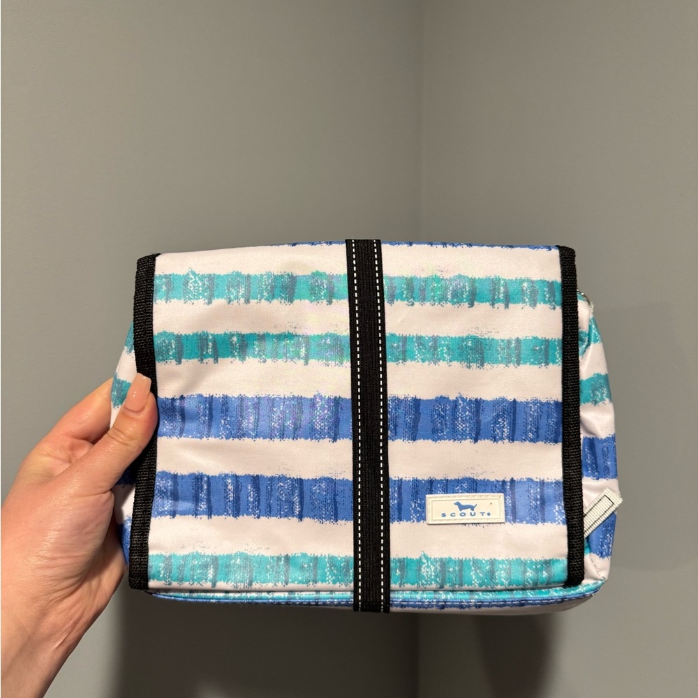 SCOUT Beauty Burrito Blue and White Striped Cosmetic Bag